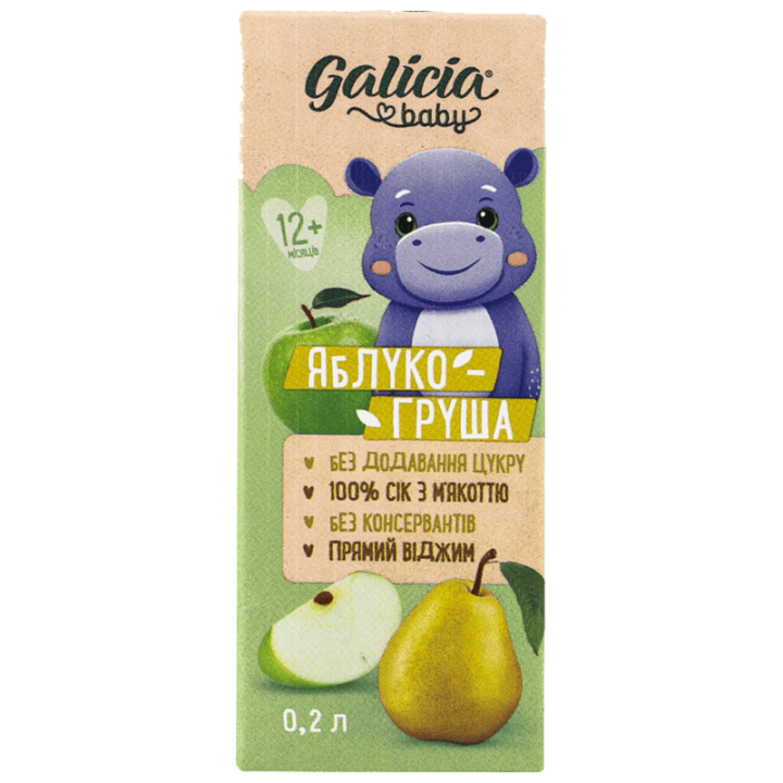 Сік Galicia BABY яблучно-грушевий з м’якоттю натуральний гомогенізований стерилізований 0,2 л