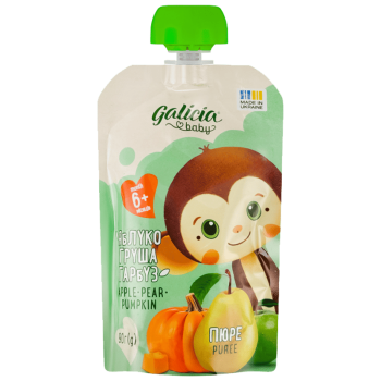 Пюре Galicia BABY яблучно-грушево-гарбузове натуральне гомогенізоване стерилізоване 90 г Пюре Galicia BABY яблучно-грушево-гарбузове натуральне гомогенізоване стерилізоване 90 г