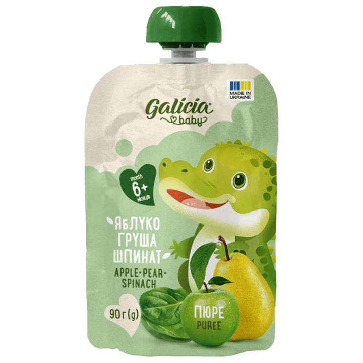 Пюре Galicia BABY яблучно-грушево-шпинатне натуральне гомогенізоване стерилізоване 90 г