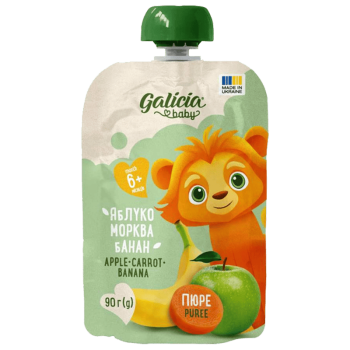Пюре Galicia BABY яблучно-морквяно-бананове натуральне гомогенізоване стерилізоване 90 г Пюре Galicia BABY яблучно-морквяно-бананове натуральне гомогенізоване стерилізоване 90 г