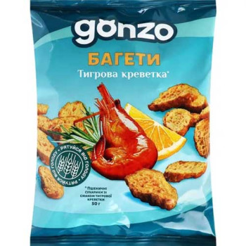 Пшеничные сухарики Gonzo со вкусом тигровой креветки 50г