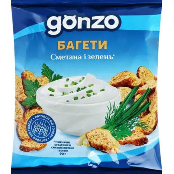 Пшеничные сухарики Gonzo со вкусом сметаны и зелени 90г