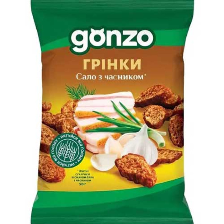 Ржаные сухарики Gonzo со вкусом сала с чесноком 50 г