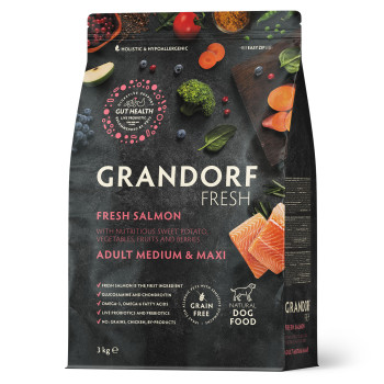 Grandorf FRESH SALMON & SWEET POTATO ADULT DOG MEDIUM & MAXI - Беззерновой сухой корм для взрослых собак средних и крупных пород с лососем и бататом, 3 кг