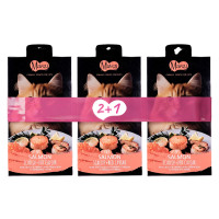 Набор лакомств 2+1 для кошек Mavsy Creamy Superfood Salmon with scallop and roe в виде кремообразного пюре из филе лосося с морским гребешком и красной икрой, 5×15 г