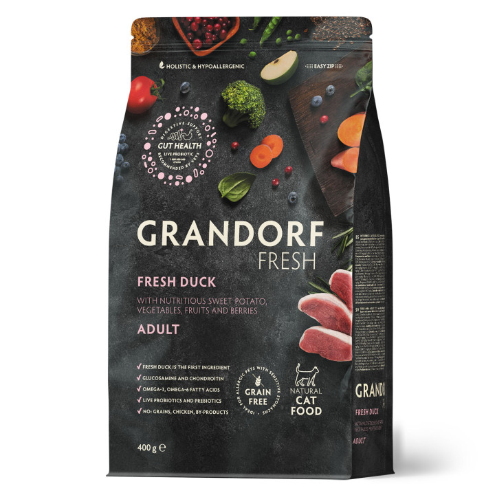 Grandorf FRESH DUCK & SWEET POTATO ADULT CAT - Беззерновой сухой корм для взрослых кошек утка с бататом, 400 г