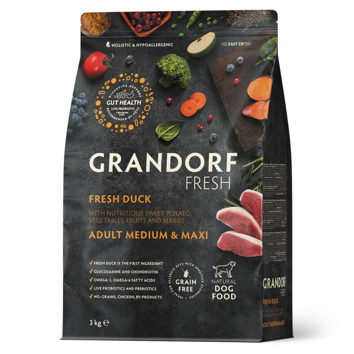 Grandorf FRESH DUCK & SWEET POTATO ADULT DOG MEDIUM & MAXI - Беззерновой сухой корм для взрослых собак средних и крупных пород с уткой и бататом, 3 кг