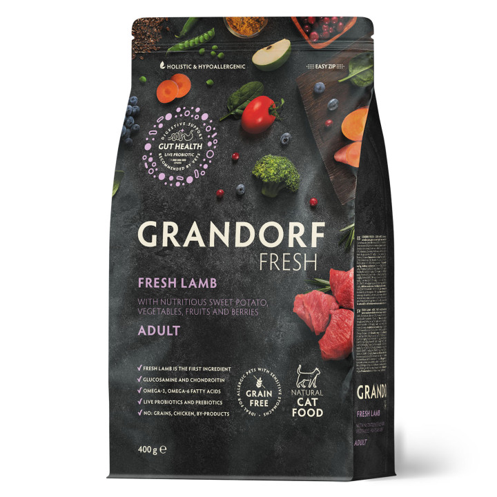 Grandorf FRESH ADULT CAT LAMB & SWEET POTATO - Беззерновий сухий корм для дорослих котів ягня з бататом 0,4 кг