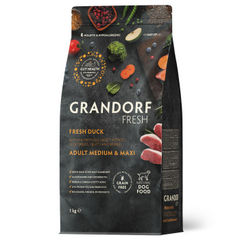 Grandorf FRESH DUCK & SWEET POTATO ADULT DOG MEDIUM & MAXI - Беззерновой сухой корм для взрослых собак средних и крупных пород с уткой и бататом, 1 кг