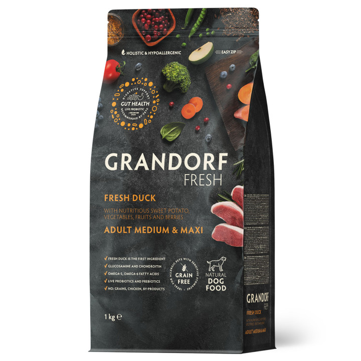 Grandorf FRESH DUCK & SWEET POTATO ADULT DOG MEDIUM & MAXI - Беззерновой сухой корм для взрослых собак средних и крупных пород с уткой и бататом, 1 кг