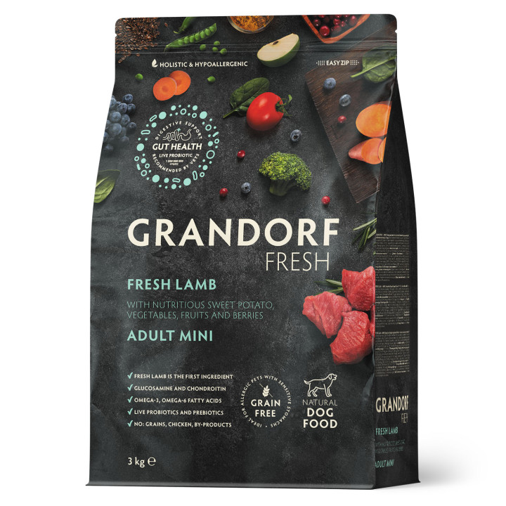 Grandorf FRESH LAMB & SWEET POTATO ADULT DOG MINI - Беззерновой сухой корм для взрослых собак малых пород с ягненком и бататом, 3 кг