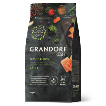 Grandorf FRESH SALMON & SWEET POTATO ADULT CAT - Беззерновой сухой корм для взрослых кошек лосось с бататом, 400 г