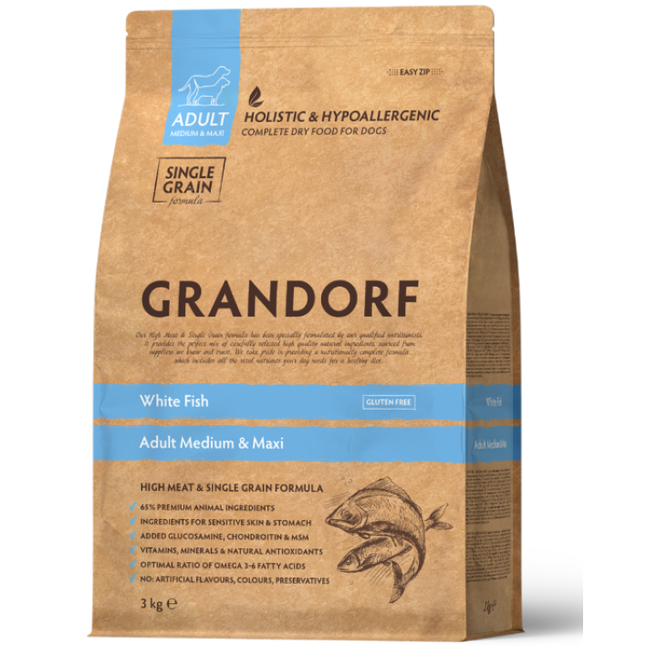 Grandorf White Fish Medi&Maxi - корм Грандорф с белой рыбой для взрослых собак средних и крупных пород 3 кг (94303)