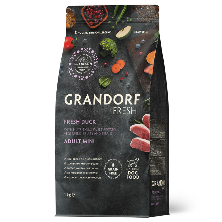 Grandorf FRESH DUCK & SWEET POTATO ADULT DOG MINI - Беззерновой сухой корм для взрослых собак малых пород с уткой и бататом, 1 кг