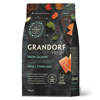 Grandorf FRESH SALMON & SWEET POTATO ADULT CAT STERILISED - Беззерновой сухой корм для стерилизованных кошек лосось с бататом, 400 г