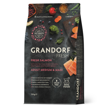 Grandorf FRESH SALMON & SWEET POTATO ADULT DOG MEDIUM & MAXI - Беззерновой сухой корм для взрослых собак средних и крупных пород с лососем и бататом, 10 кг