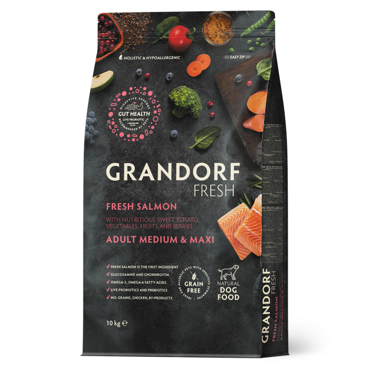 Grandorf FRESH SALMON & SWEET POTATO ADULT DOG MEDIUM & MAXI - Беззерновой сухой корм для взрослых собак средних и крупных пород с лососем и бататом, 10 кг