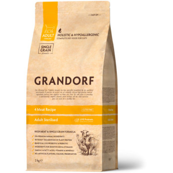 Сухой корм Grandorf Living Probiotics 4 Meat Sterilized 4 вида мяса для стерилизованных кошек 2 кг