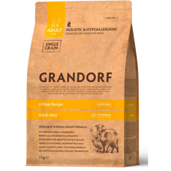 Сухой корм Grandorf Living Probiotics 4 Meat Mini 4 вида мяса с пробиотиками для собак малых пород 3 кг