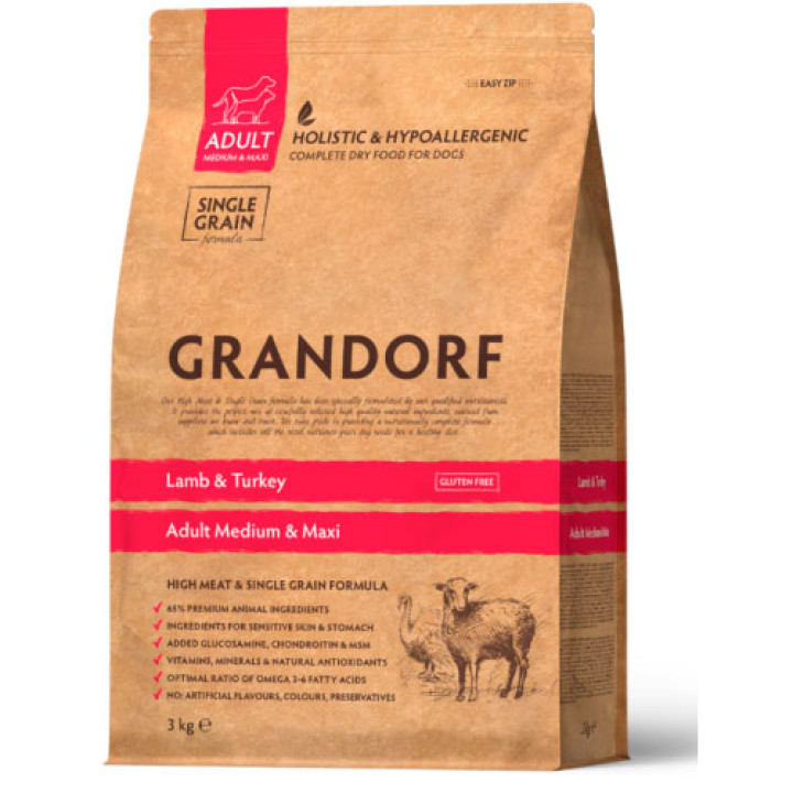 Сухий корм Grandorf Adult Medium&Maxi Lamb&Turkey з ягням та індичкою для собак середніх і великих порід 1 кг