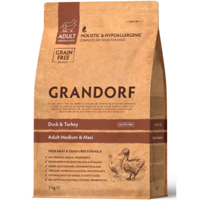 Сухой корм Grandorf Duck and Turkey Med&Maxi с уткой и индейкой для взрослых собак средних и крупных пород 1 кг