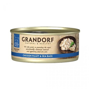 Влажный корм для кошек Grandorf Chicken Fillet & Seabass куриная грудка с сибасом, 70 г