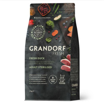 Grandorf FRESH DUCK & SWEET POTATO ADULT CAT STERILISED - Беззерновой сухой корм для стерилизованных кошек утка с бататом, 2 кг