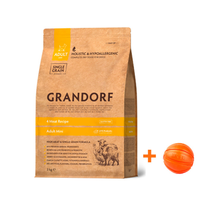 Grandorf Living Probiotics 4 Meat Mini - корм Грандорф 4 вида мяса с пробиотиками для собак малых пород 8 кг (93708)