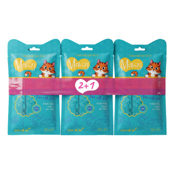 Сет ласощів 2+1 для котів Mavsy Creamy Lickable Treats Tuna with cod у вигляді кремоподібного пюре з тунця та філе тріски, 5х15г Сет ласощів 2+1 для котів Mavsy Creamy Lickable Treats Tuna with cod у вигляді кремоподібного пюре з тунця та філе тріски, 5х15г