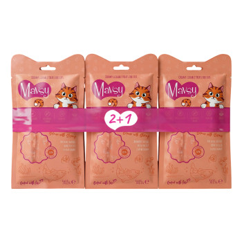 Сет ласощів 2+1 для котів Mavsy Creamy Lickable Treats Salmon with shrimp у вигляді кремоподібного пюре з філе лосося та креветками, 5х15г Сет ласощів 2+1 для котів Mavsy Creamy Lickable Treats Salmon with shrimp у вигляді кремоподібного пюре з філе лосося та креветками, 5х15г