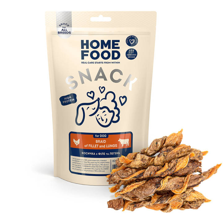 Лакомство для собак HOME FOOD Косичка из филе и легких, 80 г