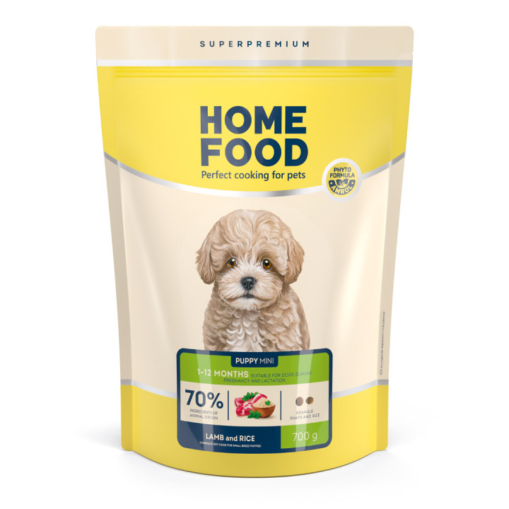Сухий корм HOME FOOD для цуценят малих порід Ягнятина та рис For puppies 1-12 months, 700 г