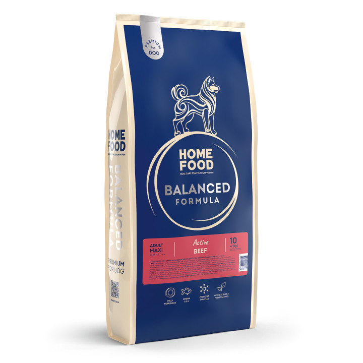 Сухий корм HOME FOOD для активних дорослих собак великих порід Яловичина Active Balanced Formula, 10 кг