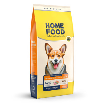 Сухий корм HOME FOOD здорова шкіра та блиск шерсті для дорослих собак середніх порід Індичка та лосось Healthy skin and shiny coat, 10 кг