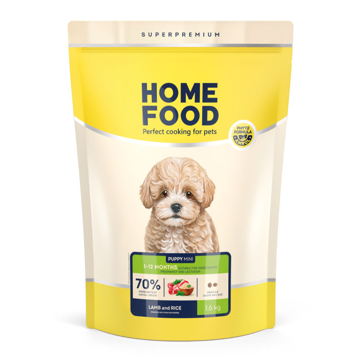 Сухий корм HOME FOOD для цуценят малих порід Ягнятина та рис For puppies 1-12 months, 1.6 кг