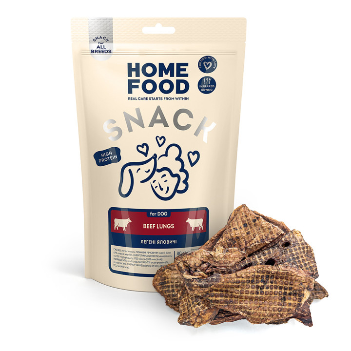 Ласощі для собак HOME FOOD Легені яловичі, 80 г