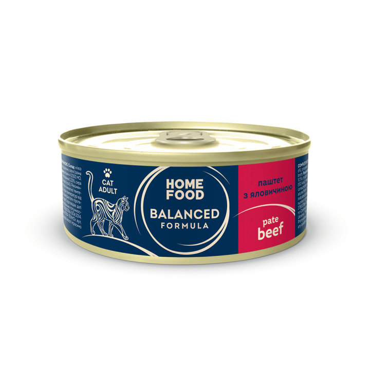 Повнораціонний консервований корм HOME FOOD для дорослих котів Паштет з яловичиною, 85 г