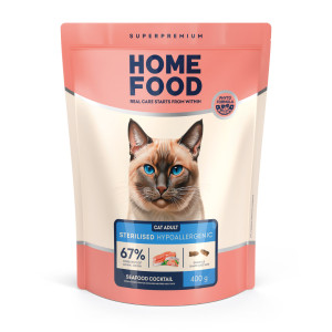 Гипоаллергенный сухой корм HOME FOOD для стерилизованных/кастрированных взрослых кошек Морской коктейль Hypoallergenic For sterilised/neutered, 400 г