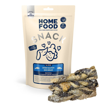 Лакомство для собак HOME FOOD Косичка из сушеной шкурки лосося, 80 г