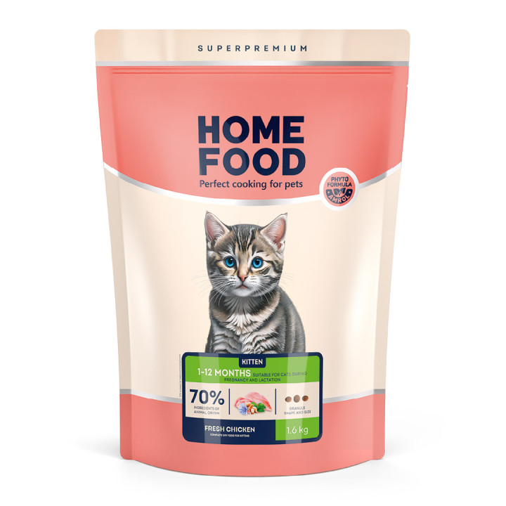 Сухий корм HOME FOOD для кошенят Fresh Chicken For kittens 1-12 months, 1.6 кг