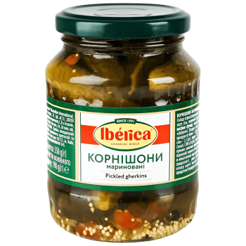Корнішони Iberica мариновані 3-6 см с/б 370 мл