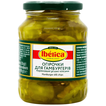 Корнішони Iberica нарізані 5-7 см с/б 370 мл