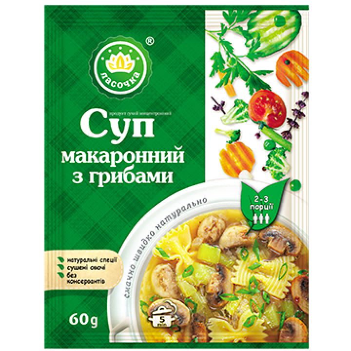 Суп "Ласочка" Макаронный с грибами (пакет) 60 г