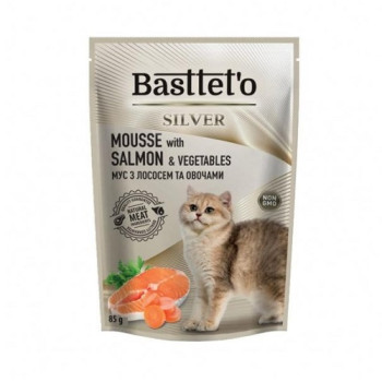 Мусс Basttet`o Silver консервированный для кошек с лососем и овощами 85 г (4820185493185)