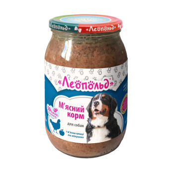 Консервы для собак Леопольд Мясной с мясом птицы и яблоками 850г (4820185492225)