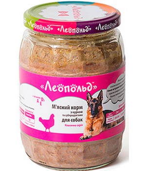 Консерви для собак Леопольд М'ясний корм з куркою та субпродуктами 720г (4820185491600)