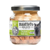 Вологий корм Basttet`O Holistic Шматочки філе курки та телятини в желе для котів 130г