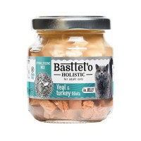 Вологий корм Basttet`O Holistic Шматочки філе індички та телятини в желе для котів 130г