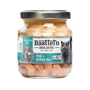 Вологий корм Basttet`O Holistic Шматочки філе індички та телятини в желе для котів 130г