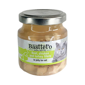 Вологий корм Basttet`O Holistic Шматочки філе телятини, курки та індичники в желе для котів 130г